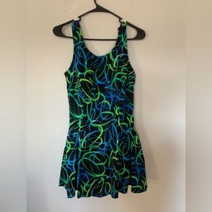 Vintage cancer prosthetic blue one piece swimsuit